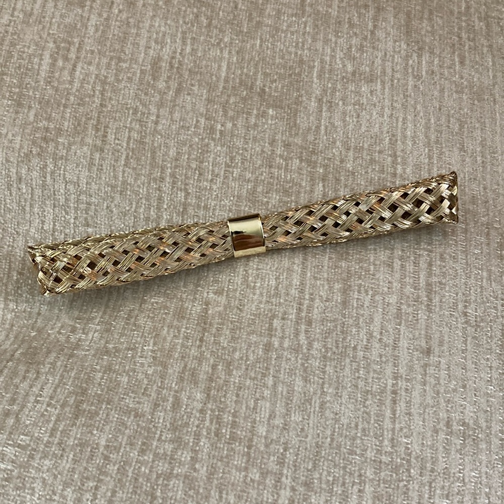 Vintage Hair Bow Barrette Clip - Braided Gold Tone Metal